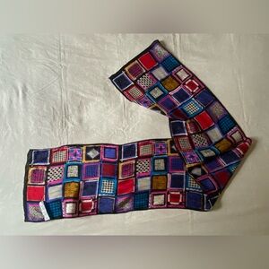 ECHO 100% Silk Scarf Vintage Patchwork Colorful Rectangle BOHO Vintage Squares